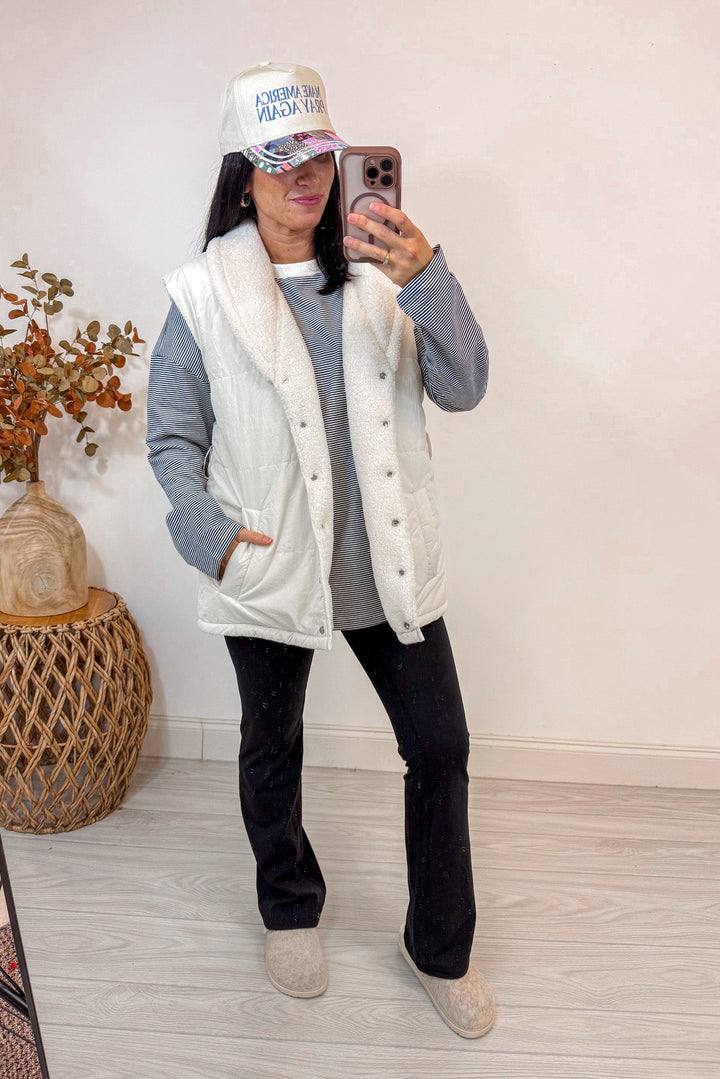 free people dupe navy white striped oversized top with vest