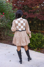 taupe white gingham sweater dress