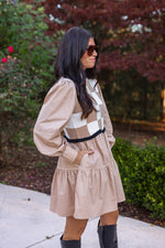 taupe white gingham sweater dress