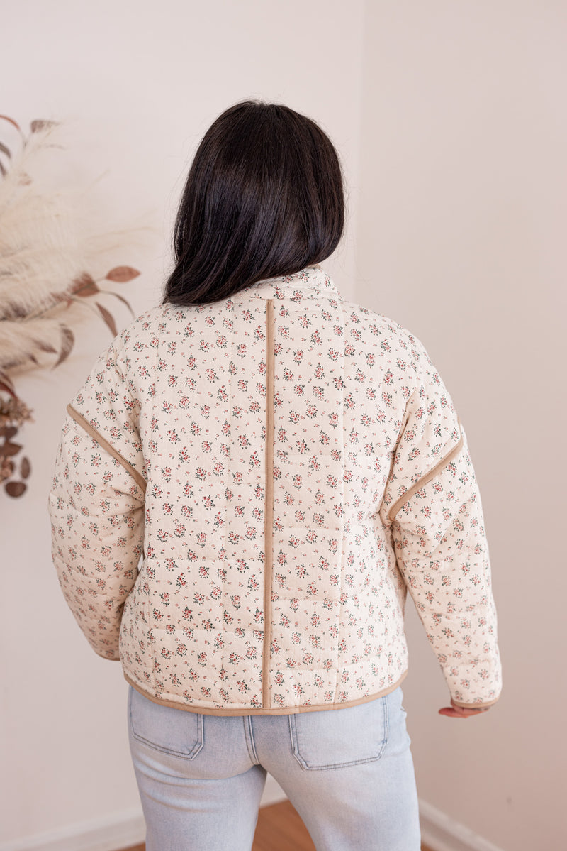 cream tan floral quilted jacket