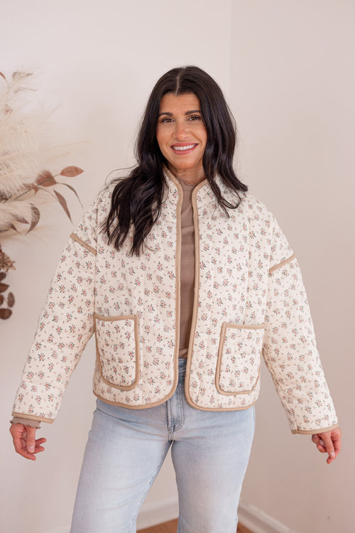 cream tan floral quilted jacket