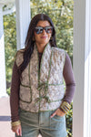 olive taupe floral quilted tie vest