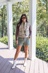 olive taupe floral quilted tie vest