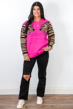 trending animal print hot pink sweater