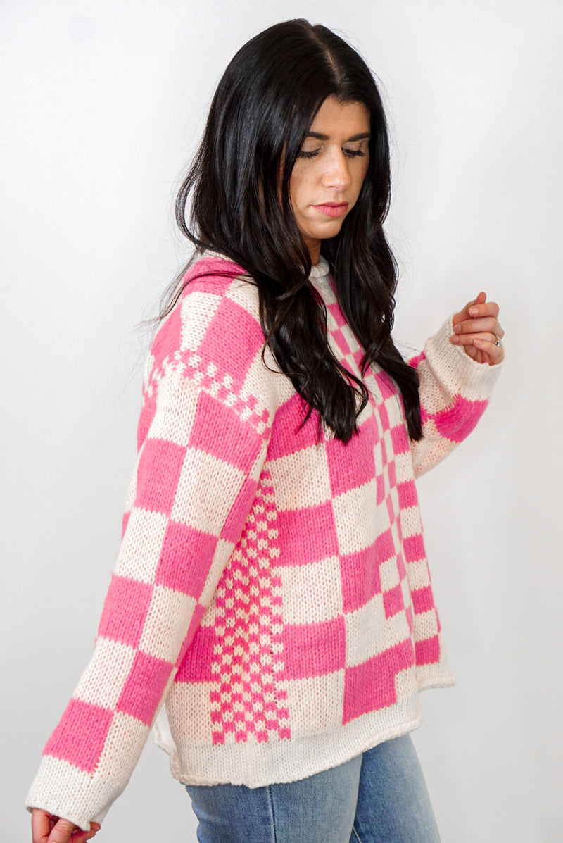 trending pink checkered sweater