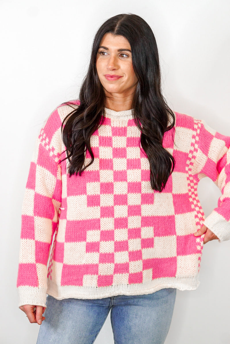 trending pink checkered sweater