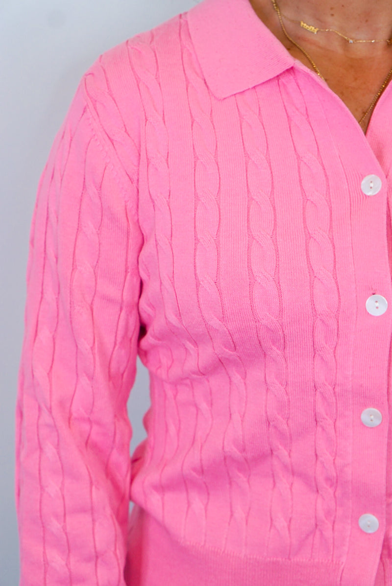 trending pink knit cardigan top