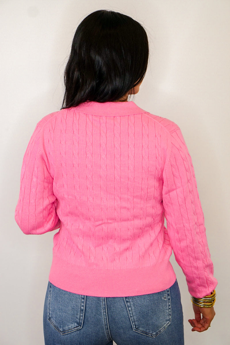 trending pink knit cardigan top