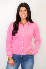 trending pink knit cardigan top