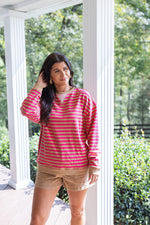 pink taupe striped pullover