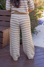 tan ivory square knit sweater wide leg pant