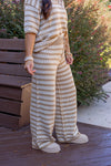 tan ivory square knit sweater wide leg pant