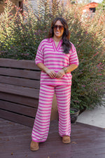 pink sweater knit wide leg pants