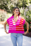 pink red colorblock stripe knit top