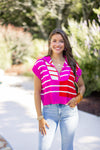 pink red colorblock stripe knit top