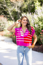 pink red colorblock stripe knit top