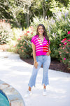 pink red colorblock stripe knit top