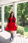 red crinkle gauze rhinestone studded babydoll dress