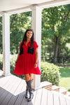 red crinkle gauze rhinestone studded babydoll dress