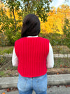 red sleeveless chunky sweater vest