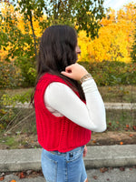 red sleeveless chunky sweater vest