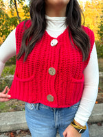 red sleeveless chunky sweater vest