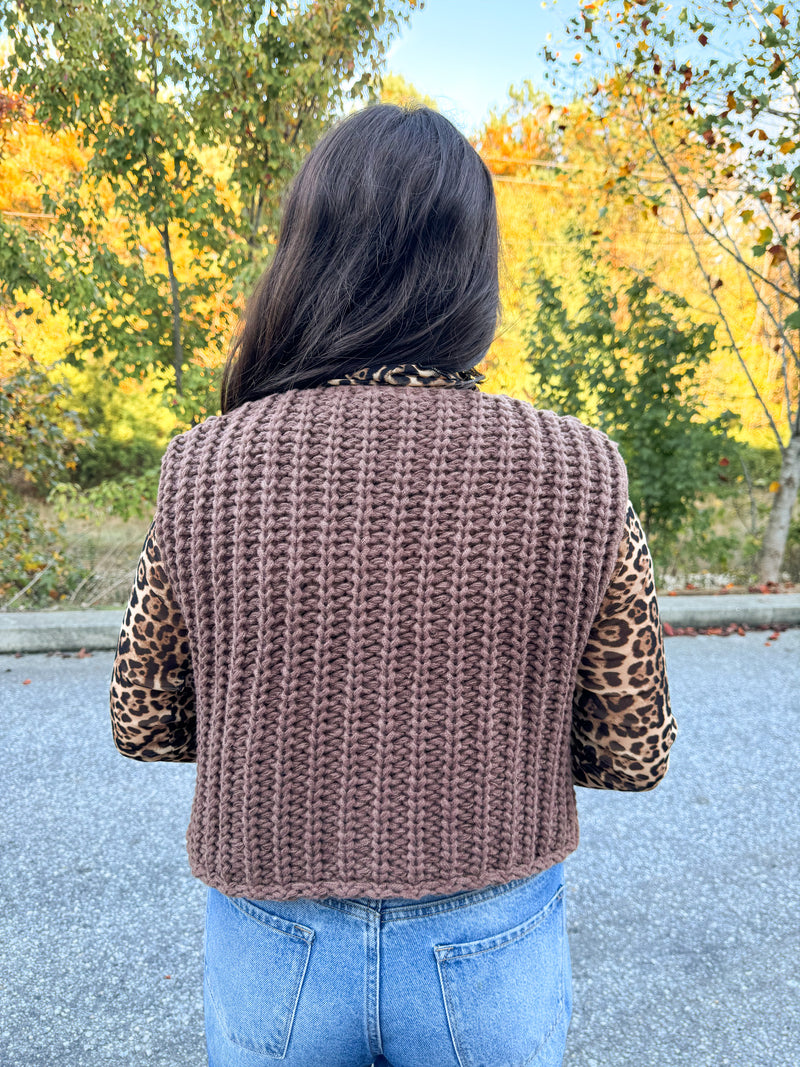 brown sleeveless chunky sweater vest