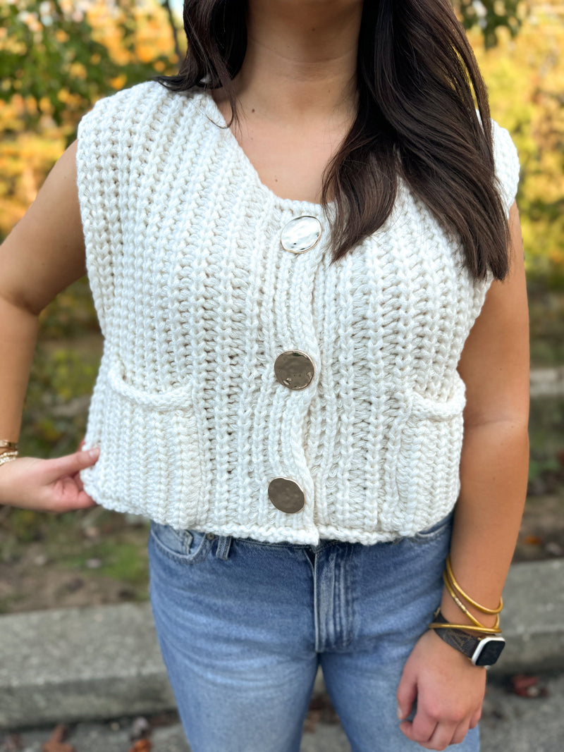 beige sleeveless chunky sweater vest