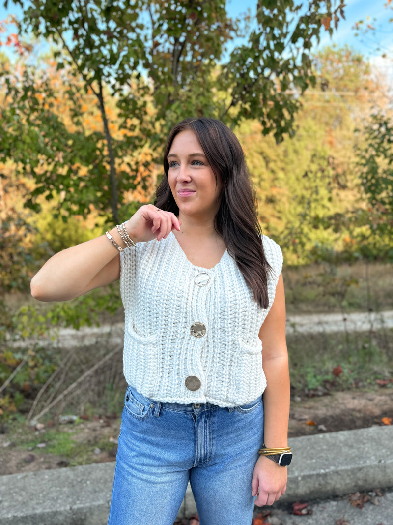 beige sleeveless chunky sweater vest