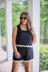 trending black ric rac shorts set