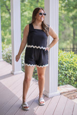 trending black ric rac shorts set