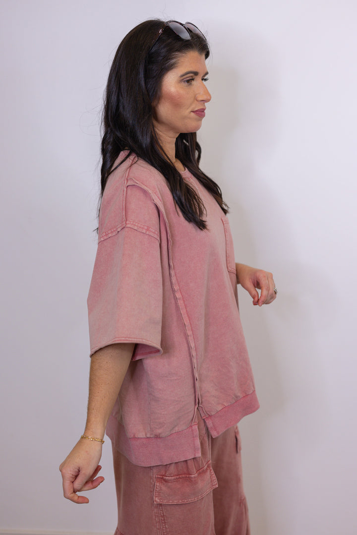 easel washed mauve pink lounge top