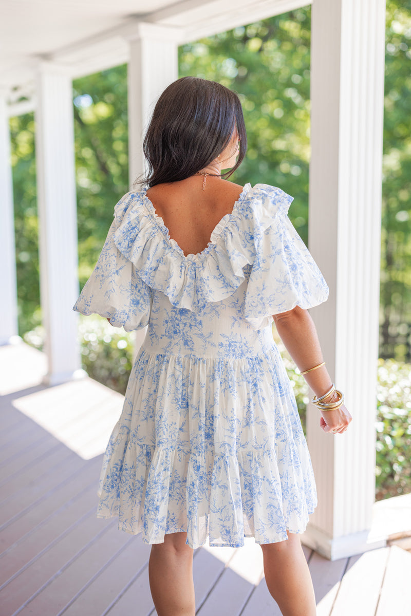 vintage blue print babydoll dress