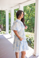 vintage blue print babydoll dress