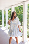 vintage blue print babydoll dress