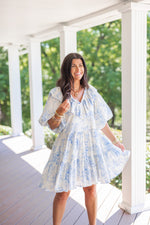 vintage blue print babydoll dress