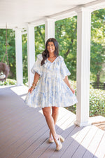 vintage blue print babydoll dress