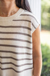 fall stripe short sleeve knit sweater