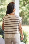 fall stripe short sleeve knit sweater