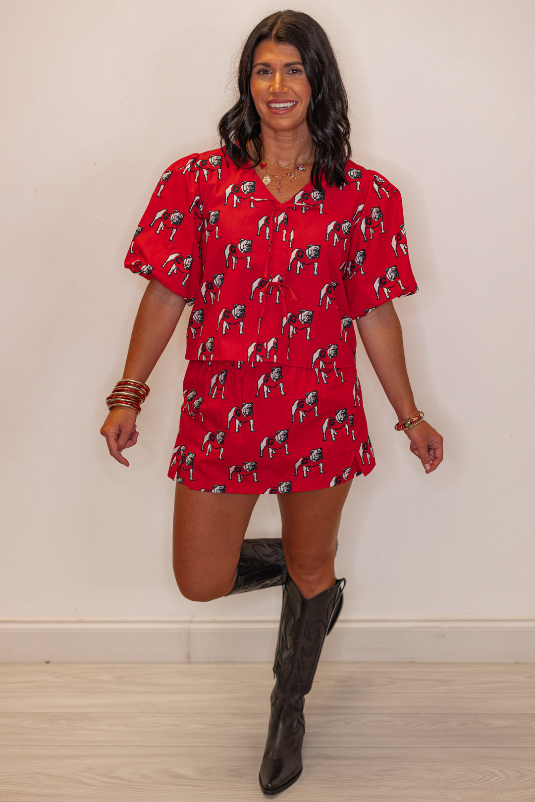 Womens red Bulldogs poplin skort by Stewart Simmons