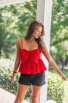 trendy dressy red bow top