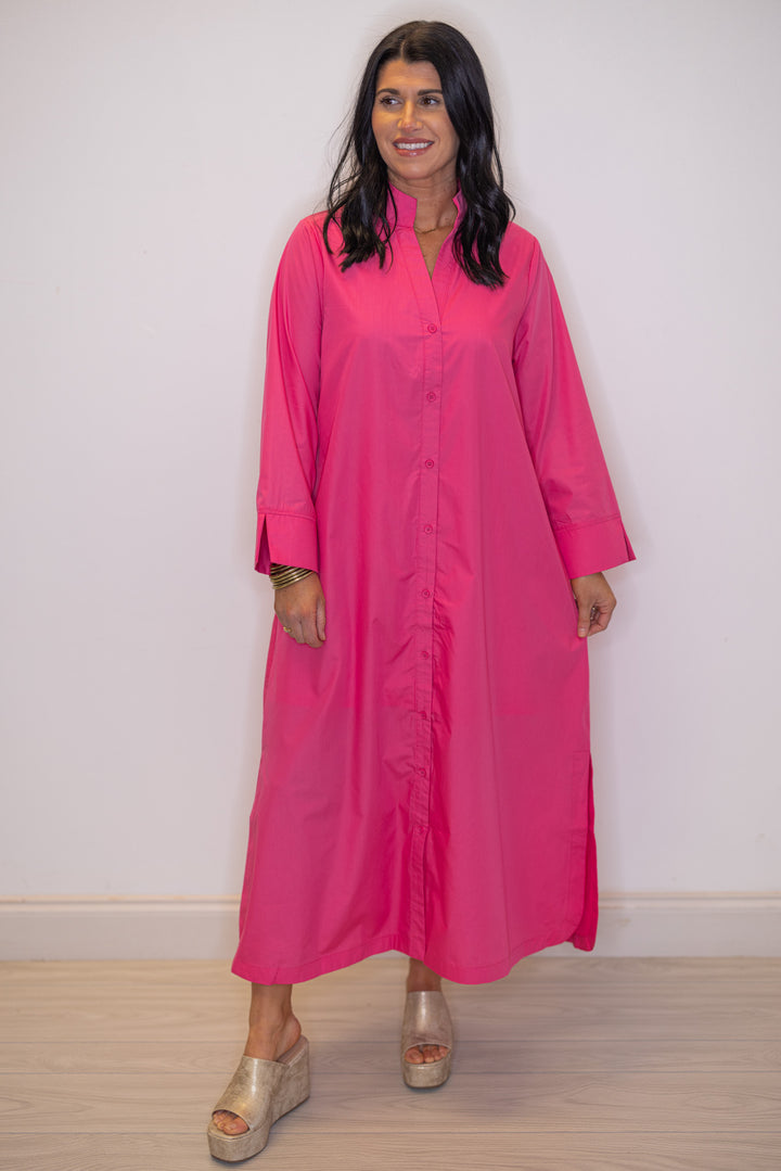 Women's pink button front midi dress by Entro