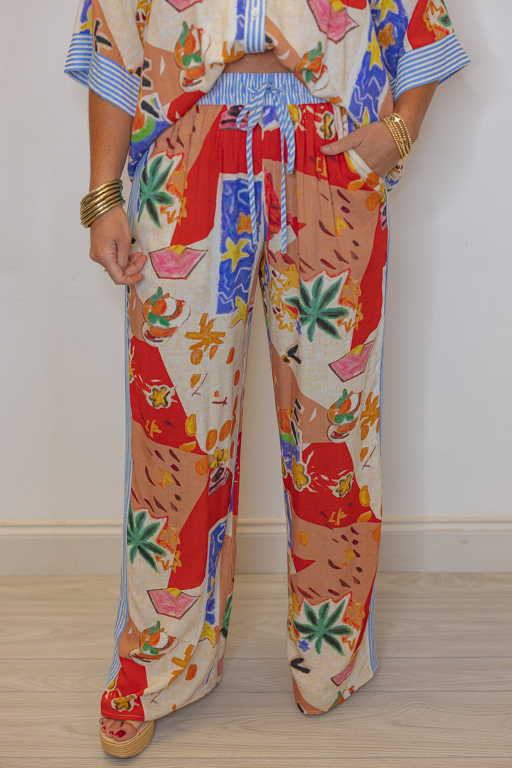 tropical resort printed wide leg palazzo pant