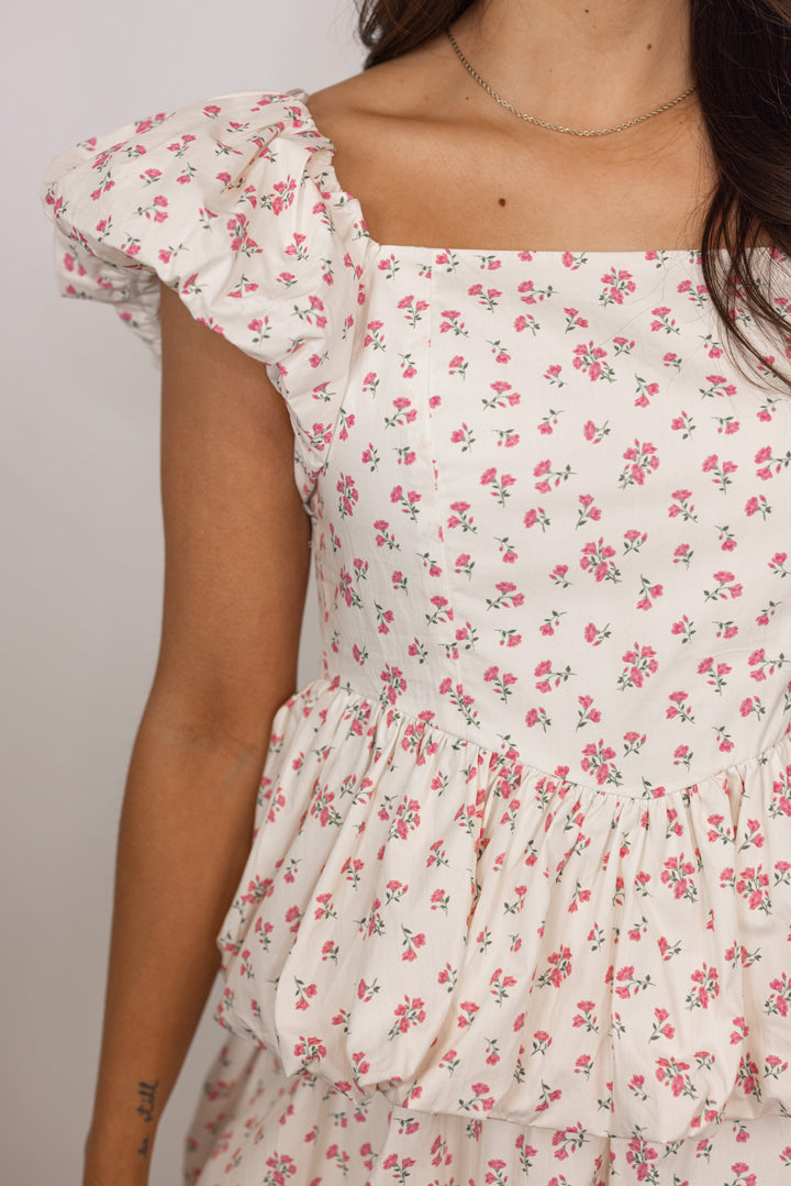 ivory pink floral peplum top