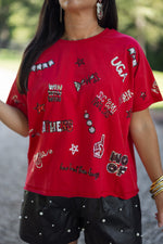 stewart simmons uga red sequin graphic tee