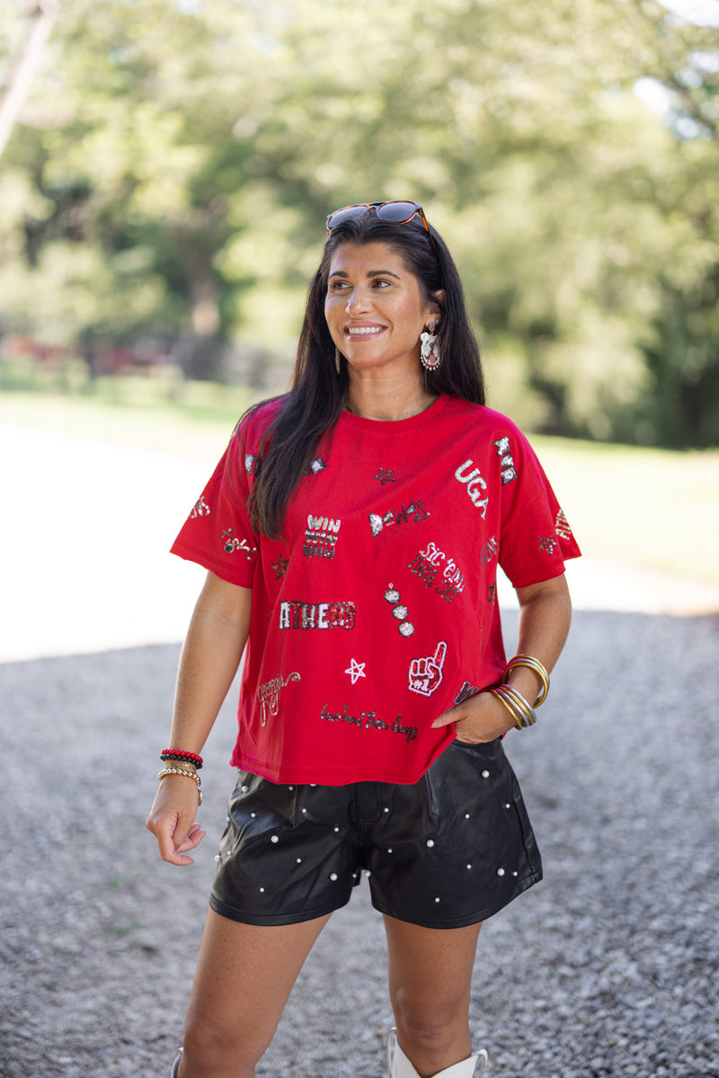 stewart simmons uga red sequin graphic tee