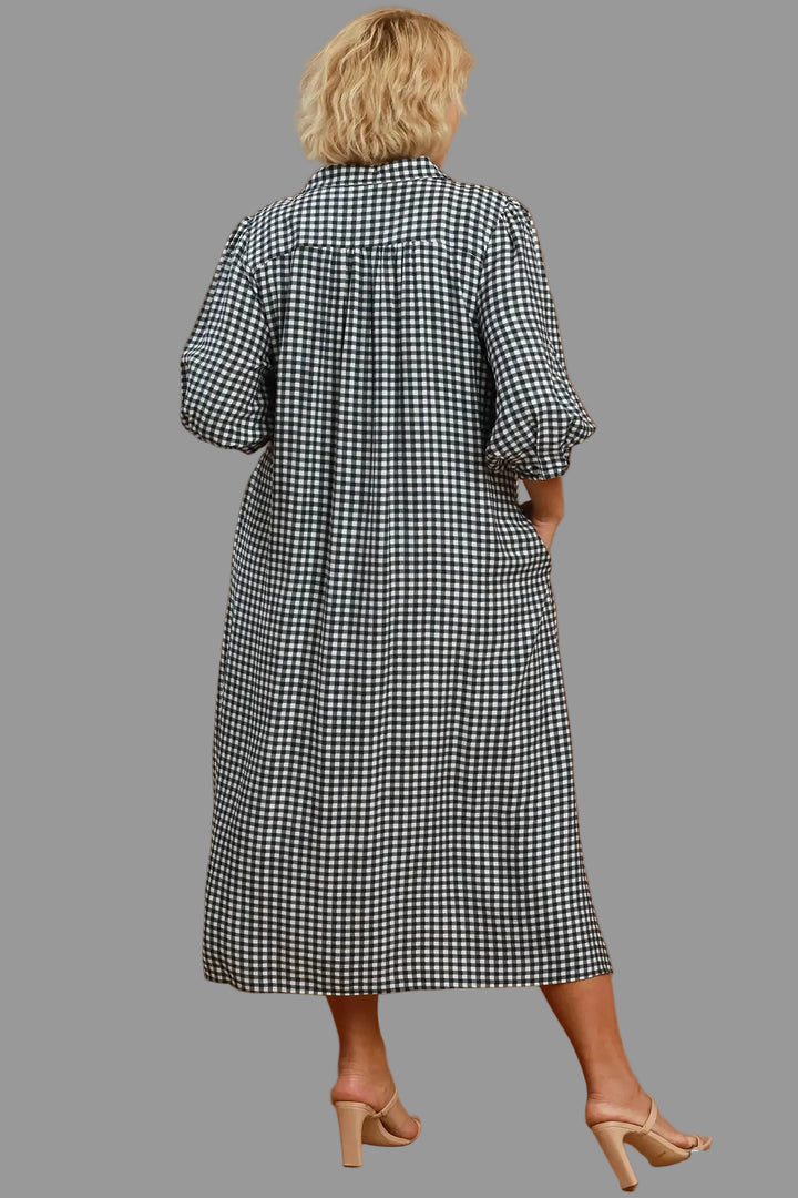 umgee gingham black dress relaxed plus maxi