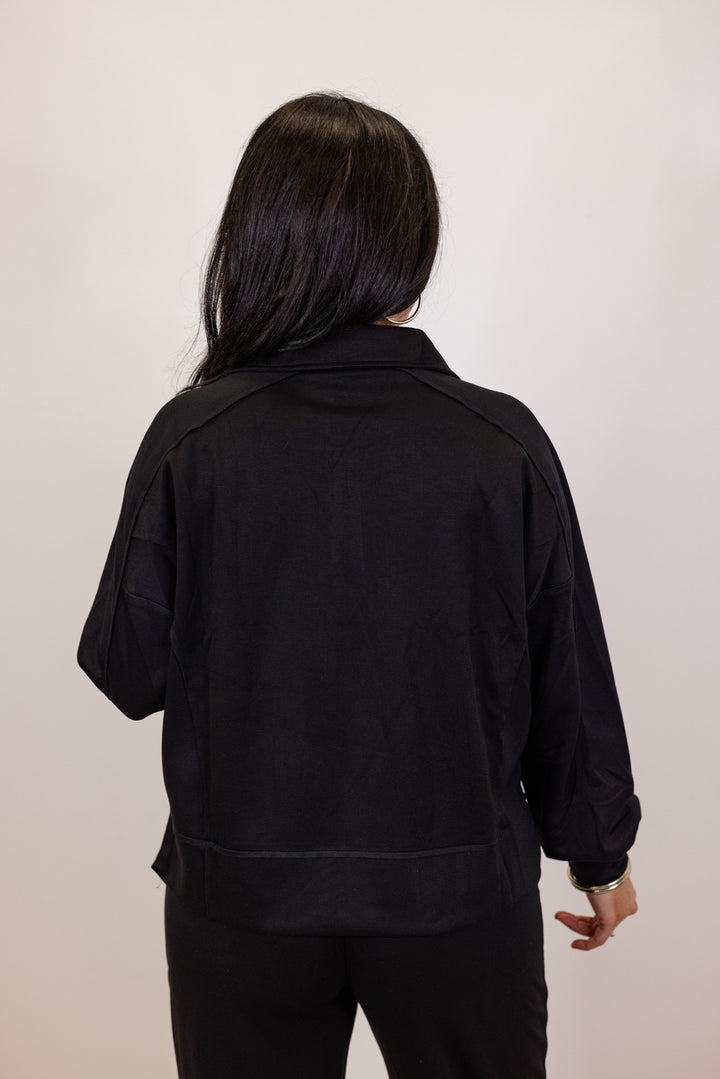 umgee black scuba knit pullover top