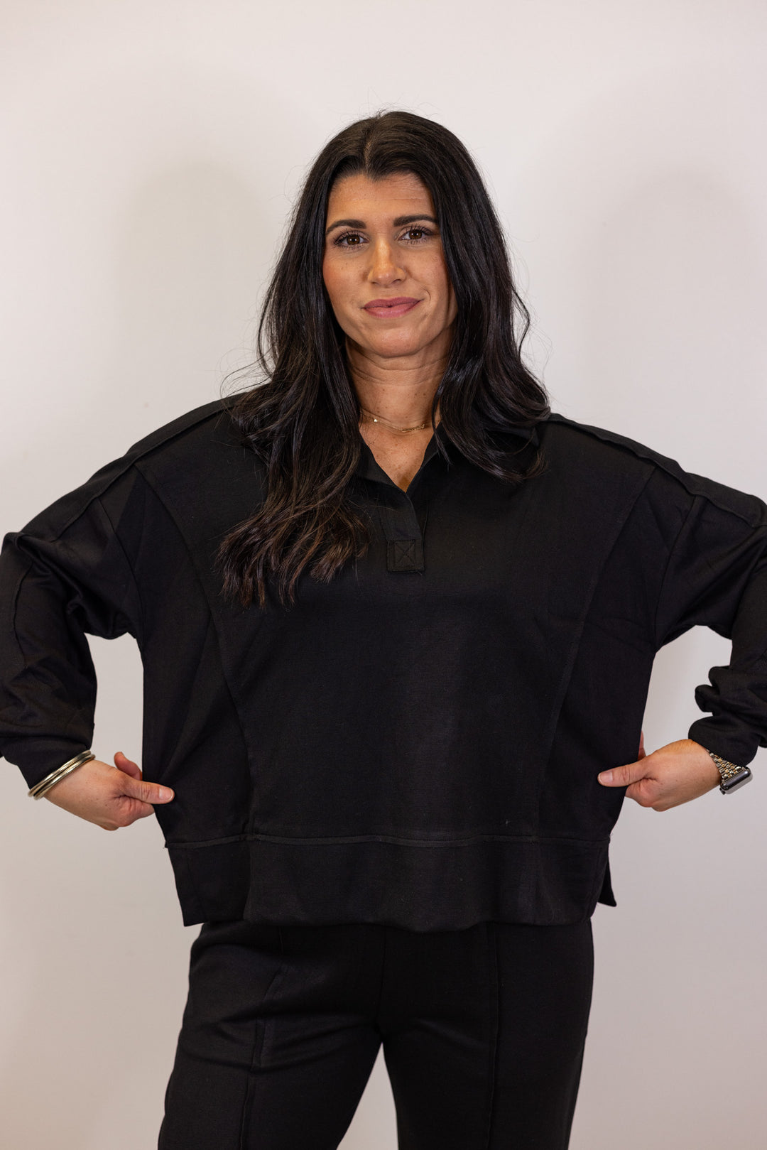 umgee black scuba knit pullover top