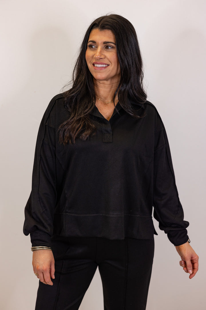 umgee black scuba knit pullover top